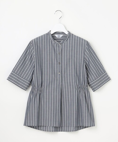 J.PRESS(ジェイプレス)の「【シーンレスに活躍】セルロースカラミストライプ バンドカラー ブラウス(シャツ/ブラウス・レディース・スカイブルー系1/ホワイト系1/ネイビー系1・11/9)」の9枚目の写真