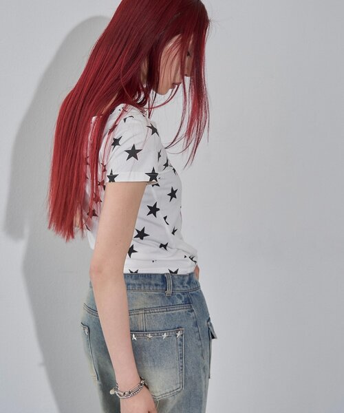 WHO'S WHO gallery(フーズフーギャラリー)の「【WEB限定】メッセージスタードットS/S TEE(Tシャツ/カットソー・レディース・オフホワイト/ブラック・FREE)」の6枚目の写真