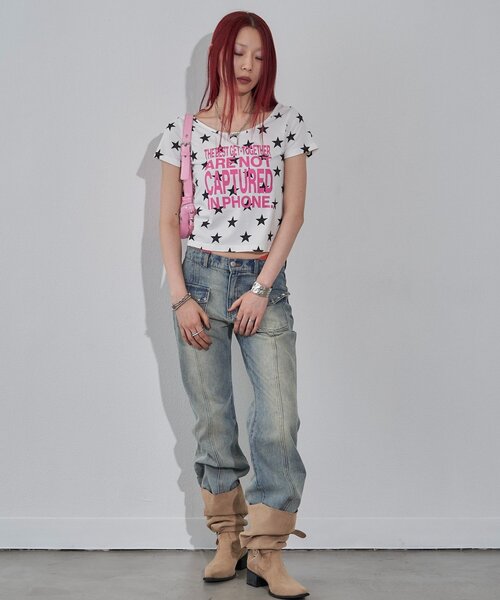 WHO'S WHO gallery(フーズフーギャラリー)の「【WEB限定】メッセージスタードットS/S TEE(Tシャツ/カットソー・レディース・オフホワイト/ブラック・FREE)」の7枚目の写真