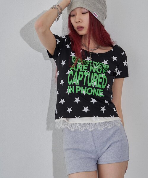 WHO'S WHO gallery(フーズフーギャラリー)の「【WEB限定】メッセージスタードットS/S TEE(Tシャツ/カットソー・レディース・オフホワイト/ブラック・FREE)」の8枚目の写真