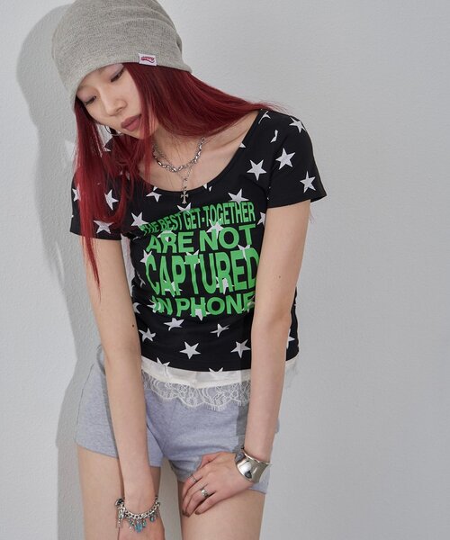 WHO'S WHO gallery(フーズフーギャラリー)の「【WEB限定】メッセージスタードットS/S TEE(Tシャツ/カットソー・レディース・オフホワイト/ブラック・FREE)」の9枚目の写真