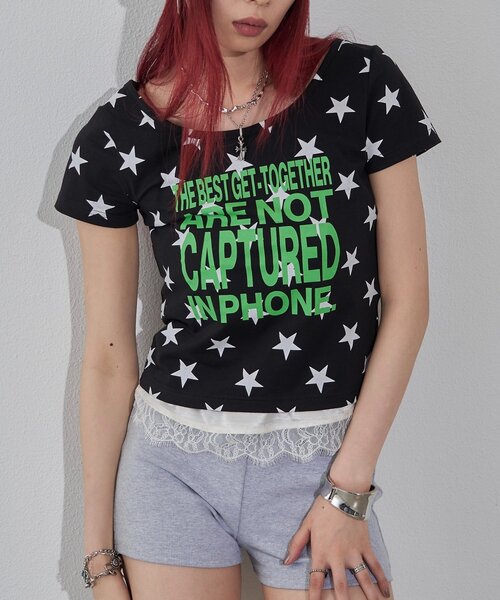 WHO'S WHO gallery(フーズフーギャラリー)の「【WEB限定】メッセージスタードットS/S TEE(Tシャツ/カットソー・レディース・オフホワイト/ブラック・FREE)」の12枚目の写真