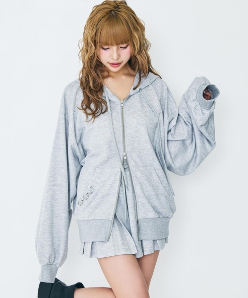 ANAP(アナップ)の「eggモデル あいさコラボ ラインストーン & ピアス フーディ(パーカー・レディース・グレー/ホワイト/ピンク・S/M)」の14枚目の写真
