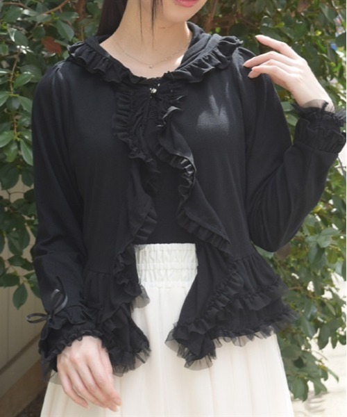 axes femme(アクシーズファム)の「UVカットフードフリルカーディガン(カーディガン/ボレロ・レディース・ホワイト/サックスブルー/ブラック・FREE)」の11枚目の写真