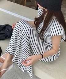 YUGA_YGMC　　Korean-style　　Striped A-line dress