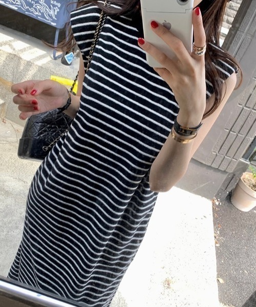 YUGA（ユーガ）の「YUGA_YGMC　　Korean-style　　Striped A-line dress（ワンピース・レディース・ホワイト/ブラック・FREE）」の5枚目の写真
