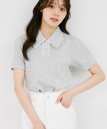 tocco closet（トッコ　クローゼット）の「【ZOZO限定】配色プチレース装飾ポロシャツ（Tシャツ/カットソー）」