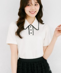 tocco closet（トッコ　クローゼット）の「【ZOZO限定】配色プチレース装飾ポロシャツ（Tシャツ/カットソー）」