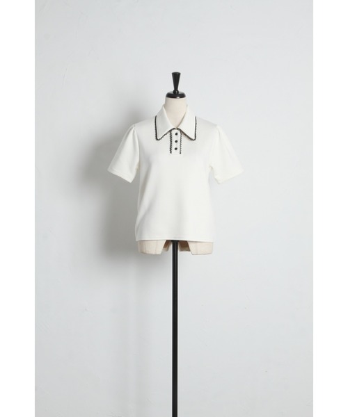 tocco closet（トッコ　クローゼット）の「【ZOZO限定】配色プチレース装飾ポロシャツ（Tシャツ/カットソー・レディース・杢グレー/アイボリー・M）」の18枚目の写真