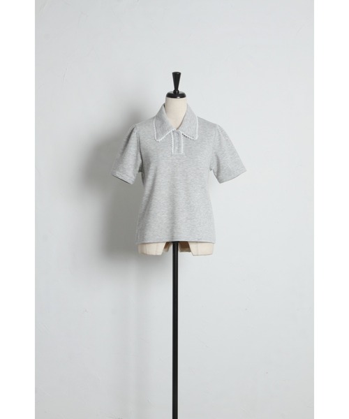 tocco closet（トッコ　クローゼット）の「【ZOZO限定】配色プチレース装飾ポロシャツ（Tシャツ/カットソー・レディース・杢グレー/アイボリー・M）」の19枚目の写真