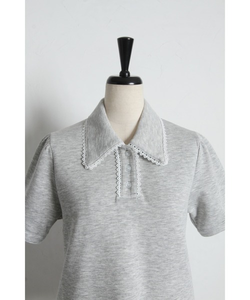 tocco closet（トッコ　クローゼット）の「【ZOZO限定】配色プチレース装飾ポロシャツ（Tシャツ/カットソー・レディース・杢グレー/アイボリー・M）」の22枚目の写真