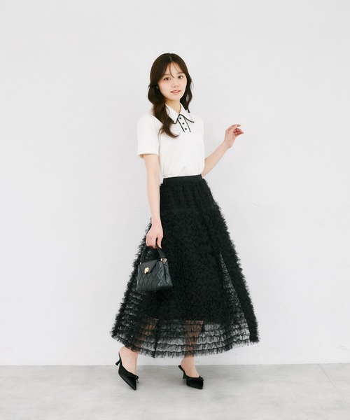 tocco closet（トッコ　クローゼット）の「【ZOZO限定】配色プチレース装飾ポロシャツ（Tシャツ/カットソー・レディース・杢グレー/アイボリー・M）」の3枚目の写真