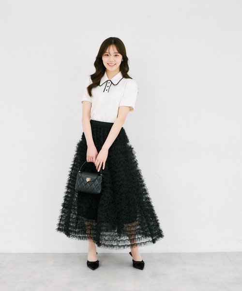 tocco closet（トッコ　クローゼット）の「【ZOZO限定】配色プチレース装飾ポロシャツ（Tシャツ/カットソー・レディース・杢グレー/アイボリー・M）」の4枚目の写真