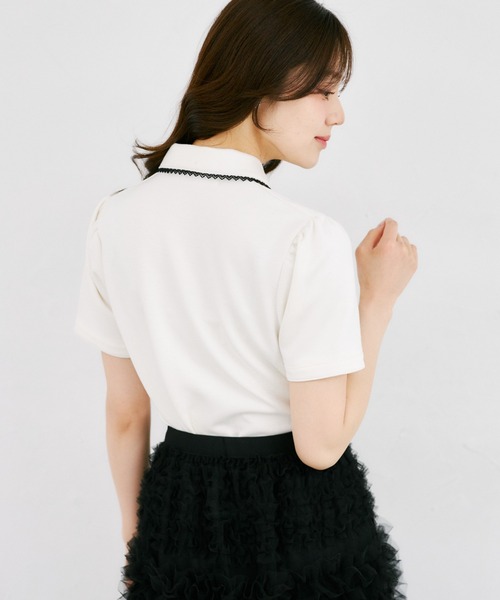 tocco closet（トッコ　クローゼット）の「【ZOZO限定】配色プチレース装飾ポロシャツ（Tシャツ/カットソー・レディース・杢グレー/アイボリー・M）」の10枚目の写真