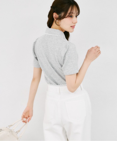 tocco closet（トッコ　クローゼット）の「【ZOZO限定】配色プチレース装飾ポロシャツ（Tシャツ/カットソー・レディース・杢グレー/アイボリー・M）」の17枚目の写真