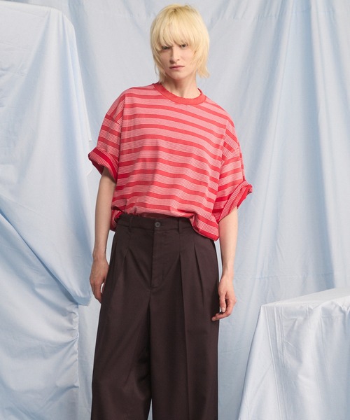 MAISON SPECIAL(メゾンスペシャル)の「《UNISEX》Fade Border Prime-Over Short-sleeved T-shirt/フェードボーダープライムオーバーショートスリーブTシャツ【MAISON SPECIAL/メゾンスペシャル】(Tシャツ/カットソー・メンズ・ブラック/レッド・0/1/2)」の5枚目の写真
