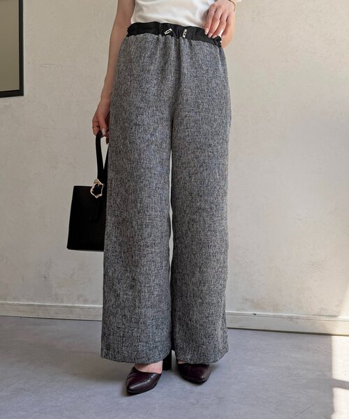 Thevon(ゼボン)の「サマーツイードウエストドロストパンツ(その他パンツ・レディース・アイボリー/ブラック/ライトベージュ・FREE)」の2枚目の写真