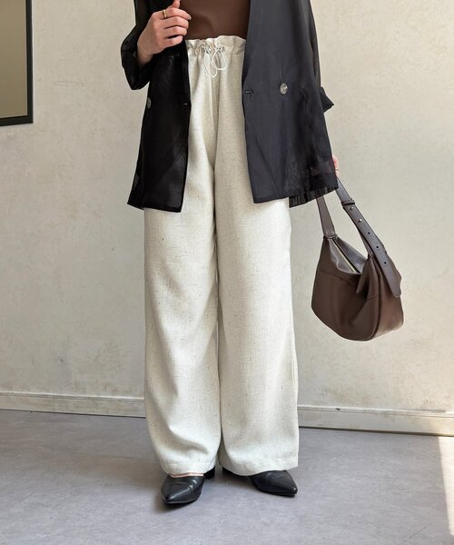 Thevon(ゼボン)の「サマーツイードウエストドロストパンツ(その他パンツ・レディース・アイボリー/ブラック/ライトベージュ・FREE)」の4枚目の写真