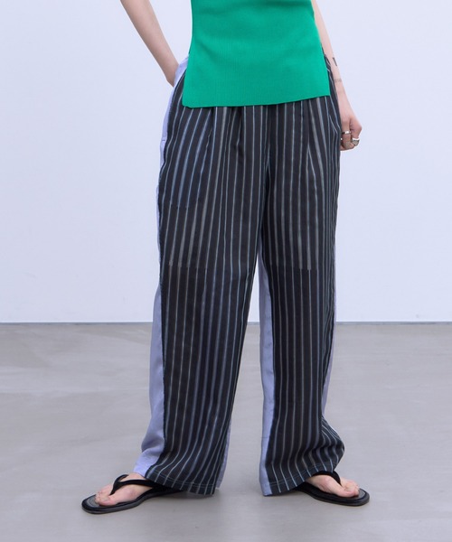 THINGS THAT MATTER(シングス ザット マター)の「SHEER STRIPE EASY PANTS / シアー ストライプ イージー パンツ(その他パンツ・レディース・ブラック/サックスブルー/イエロー・FREE)」の2枚目の写真