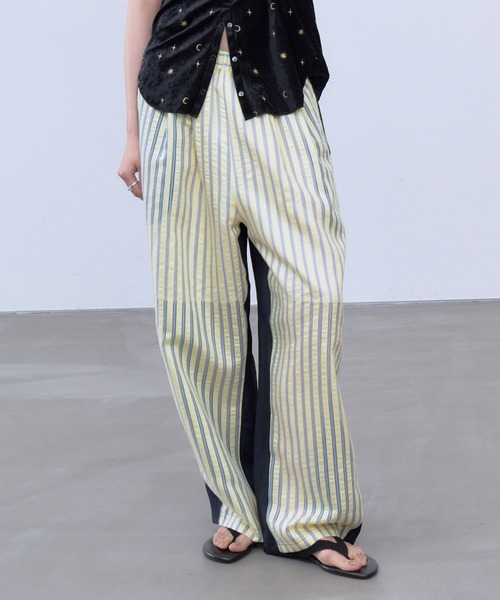THINGS THAT MATTER(シングス ザット マター)の「SHEER STRIPE EASY PANTS / シアー ストライプ イージー パンツ(その他パンツ・レディース・ブラック/サックスブルー/イエロー・FREE)」の10枚目の写真