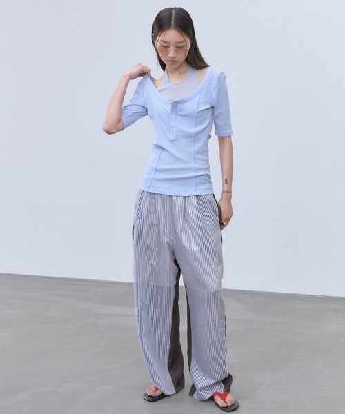 THINGS THAT MATTER(シングス ザット マター)の「SHEER STRIPE EASY PANTS / シアー ストライプ イージー パンツ(その他パンツ・レディース・ブラック/サックスブルー/イエロー・FREE)」の13枚目の写真