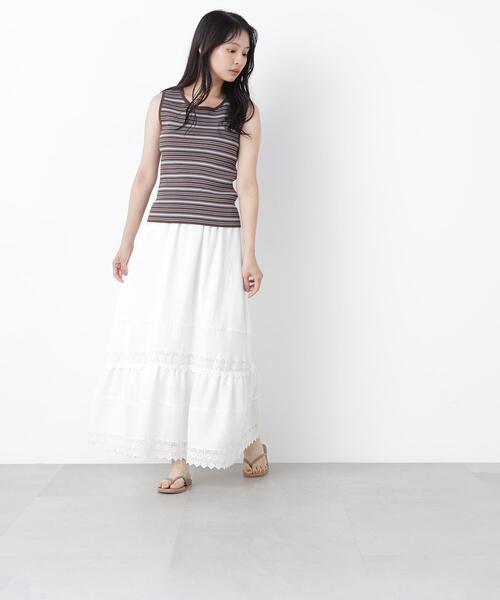 N.（N. Natural Beauty Basic）（エヌエヌナチュラルビューティーベーシック）の「切替レーススカート（スカート・レディース・ブラウン/オフホワイト・ﾌﾘ-）」の3枚目の写真