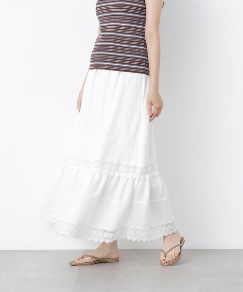 N.（N. Natural Beauty Basic）（エヌエヌナチュラルビューティーベーシック）の「切替レーススカート（スカート・レディース・ブラウン/オフホワイト・ﾌﾘ-）」の4枚目の写真