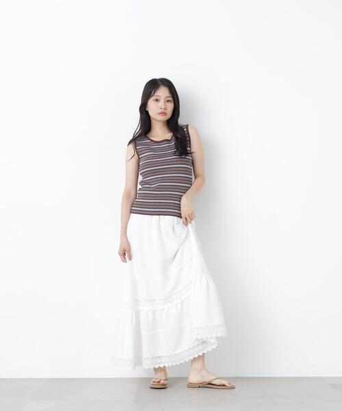 N.（N. Natural Beauty Basic）（エヌエヌナチュラルビューティーベーシック）の「切替レーススカート（スカート・レディース・ブラウン/オフホワイト・ﾌﾘ-）」の6枚目の写真