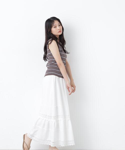 N.（N. Natural Beauty Basic）（エヌエヌナチュラルビューティーベーシック）の「切替レーススカート（スカート・レディース・ブラウン/オフホワイト・ﾌﾘ-）」の7枚目の写真