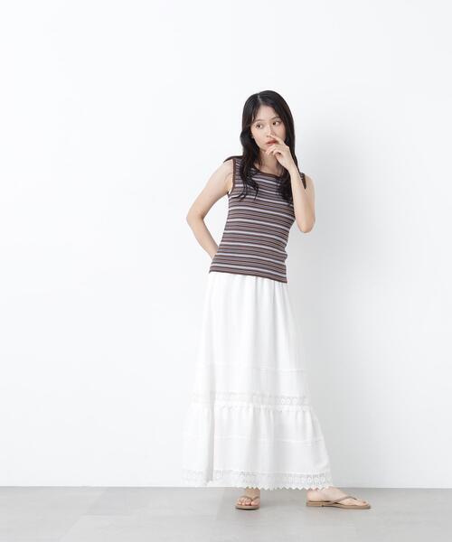 N.（N. Natural Beauty Basic）（エヌエヌナチュラルビューティーベーシック）の「切替レーススカート（スカート・レディース・ブラウン/オフホワイト・ﾌﾘ-）」の8枚目の写真