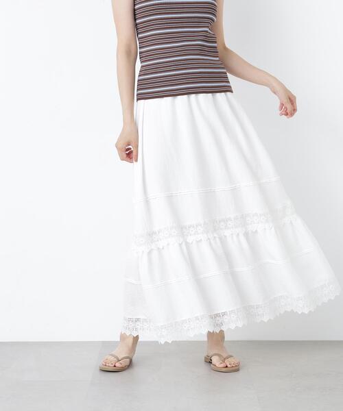 N.（N. Natural Beauty Basic）（エヌエヌナチュラルビューティーベーシック）の「切替レーススカート（スカート・レディース・ブラウン/オフホワイト・ﾌﾘ-）」の9枚目の写真
