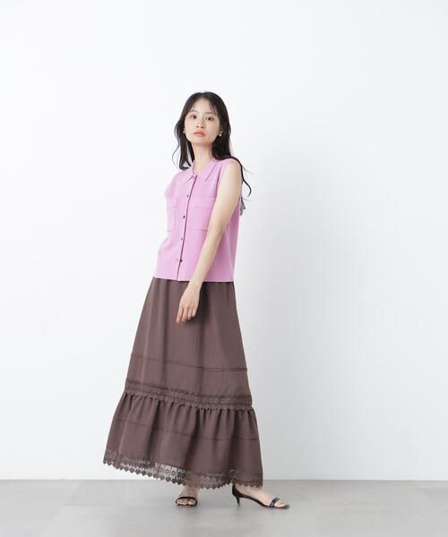 N.（N. Natural Beauty Basic）（エヌエヌナチュラルビューティーベーシック）の「切替レーススカート（スカート・レディース・ブラウン/オフホワイト・ﾌﾘ-）」の11枚目の写真