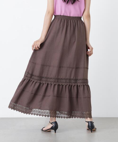 N.（N. Natural Beauty Basic）（エヌエヌナチュラルビューティーベーシック）の「切替レーススカート（スカート・レディース・ブラウン/オフホワイト・ﾌﾘ-）」の13枚目の写真