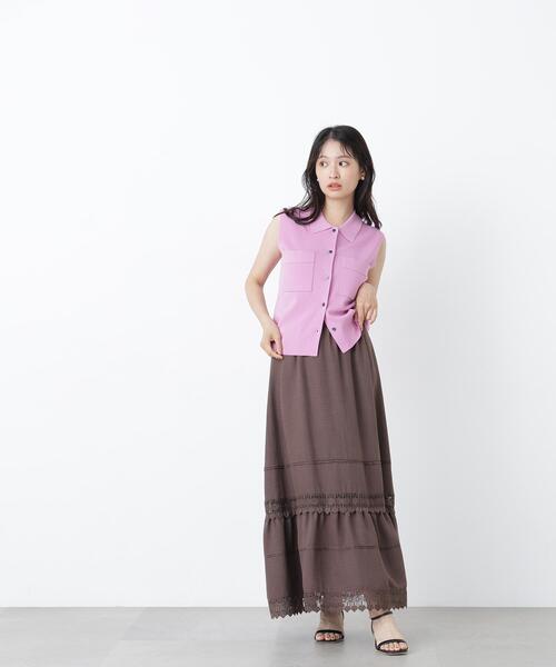 N.（N. Natural Beauty Basic）（エヌエヌナチュラルビューティーベーシック）の「切替レーススカート（スカート・レディース・ブラウン/オフホワイト・ﾌﾘ-）」の14枚目の写真