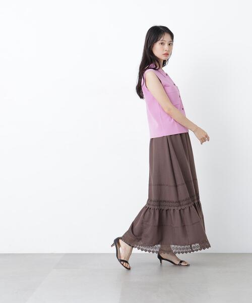 N.（N. Natural Beauty Basic）（エヌエヌナチュラルビューティーベーシック）の「切替レーススカート（スカート・レディース・ブラウン/オフホワイト・ﾌﾘ-）」の15枚目の写真