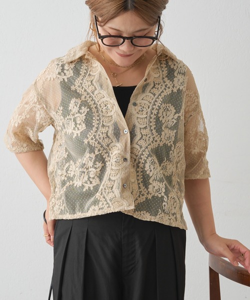 PUAL CE CIN(ピュアルセシン)の「ドットチュールコード刺繍ブラウス(シャツ/ブラウス・レディース・ベージュ/ブラック・FREE)」の1枚目の写真