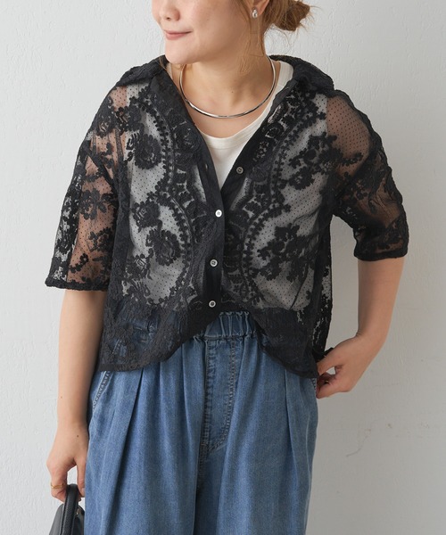 PUAL CE CIN(ピュアルセシン)の「ドットチュールコード刺繍ブラウス(シャツ/ブラウス・レディース・ベージュ/ブラック・FREE)」の2枚目の写真