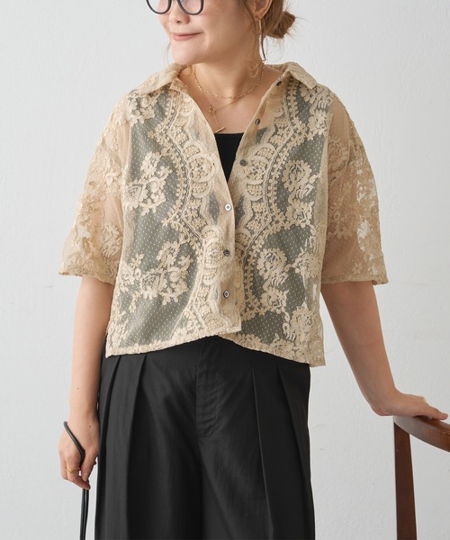 PUAL CE CIN(ピュアルセシン)の「ドットチュールコード刺繍ブラウス(シャツ/ブラウス・レディース・ベージュ/ブラック・FREE)」の3枚目の写真