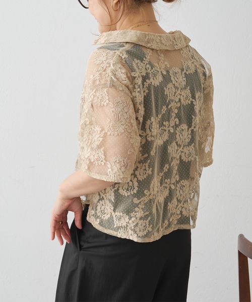 PUAL CE CIN(ピュアルセシン)の「ドットチュールコード刺繍ブラウス(シャツ/ブラウス・レディース・ベージュ/ブラック・FREE)」の4枚目の写真
