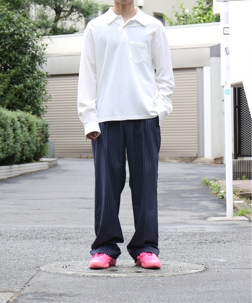 KAIKO(カイコー)の「KAIKO Wool wide slacks(スラックス・メンズ・チェック/グレー系その他/ストライプ・2/1)」の2枚目の写真