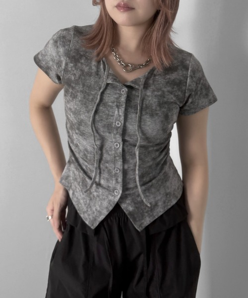 jiasecond.(ジアセカンド)の「【jiasecond.】ウォッシュライクTシャツ / トップス カットソー Tシャツ コンパクト シャーリング リボン ホワイト グレー ブラック ZOZOTOWN限定(Tシャツ/カットソー・レディース・ブラック/ホワイト/グレー・FREE)」の3枚目の写真