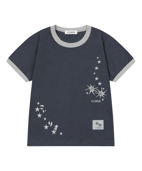 COIRIS(コイリス)の「ホタルレタリング配色リンガー半袖Tシャツ(2カラー)(Tシャツ/カットソー・レディース・ライトグレー/ネイビー・FREE)」の2枚目の写真