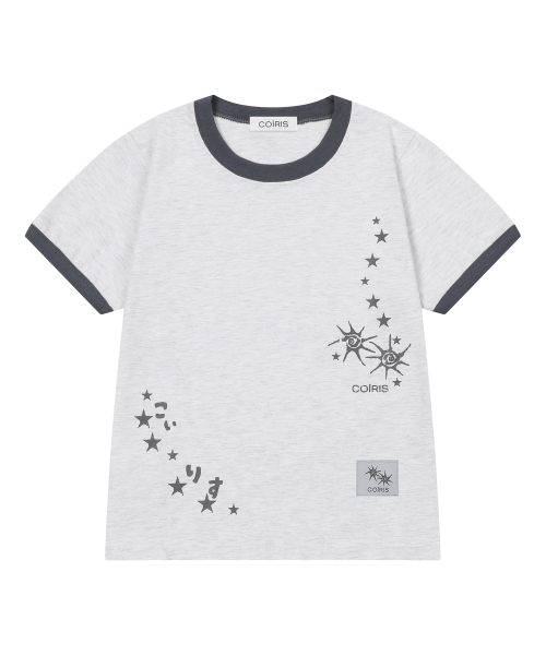 COIRIS(コイリス)の「ホタルレタリング配色リンガー半袖Tシャツ(2カラー)(Tシャツ/カットソー・レディース・ライトグレー/ネイビー・FREE)」の3枚目の写真