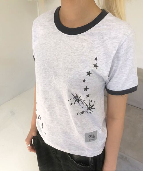 COIRIS(コイリス)の「ホタルレタリング配色リンガー半袖Tシャツ(2カラー)(Tシャツ/カットソー・レディース・ライトグレー/ネイビー・FREE)」の15枚目の写真