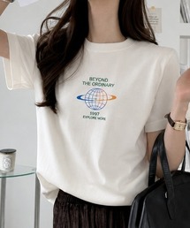 レトロポップに着映える◎惑星ロゴ プリント ベーシック Tシャツ