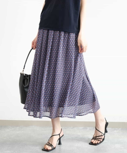 MK MICHEL KLEIN（エムケーミッシェルクラン）の「[洗える]ジオメトリック柄シフォンスカート（スカート・レディース・グリーン/ブルー・38）」の7枚目の写真