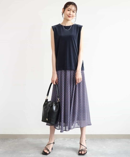 MK MICHEL KLEIN（エムケーミッシェルクラン）の「[洗える]ジオメトリック柄シフォンスカート（スカート・レディース・グリーン/ブルー・38）」の9枚目の写真