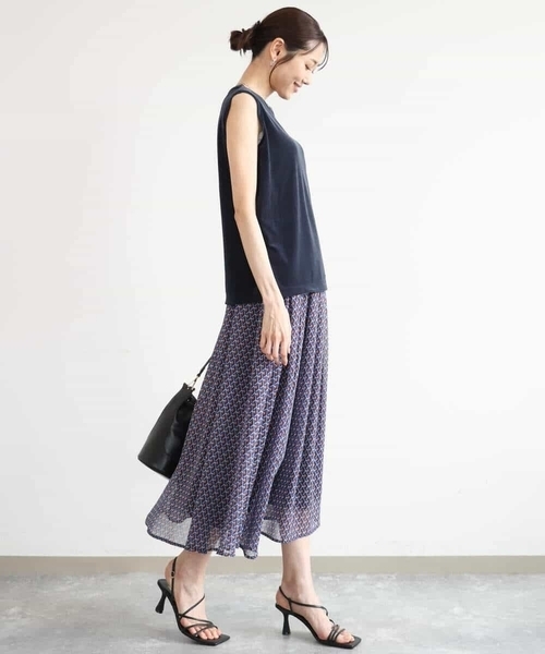 MK MICHEL KLEIN（エムケーミッシェルクラン）の「[洗える]ジオメトリック柄シフォンスカート（スカート・レディース・グリーン/ブルー・38）」の10枚目の写真