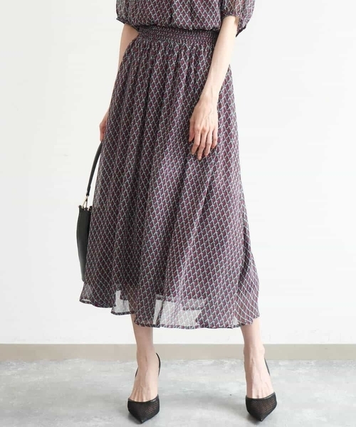 MK MICHEL KLEIN（エムケーミッシェルクラン）の「[洗える]ジオメトリック柄シフォンスカート（スカート・レディース・グリーン/ブルー・38）」の12枚目の写真