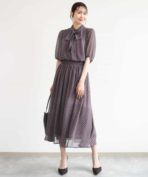 MK MICHEL KLEIN（エムケーミッシェルクラン）の「[洗える]ジオメトリック柄シフォンスカート（スカート・レディース・グリーン/ブルー・38）」の14枚目の写真